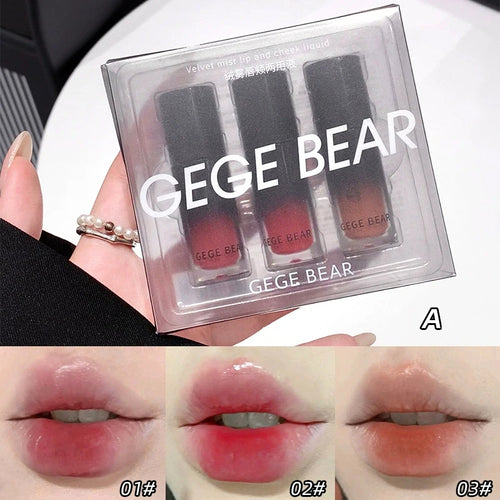 3Pcs Gege bear velvet mist lip and cheek set