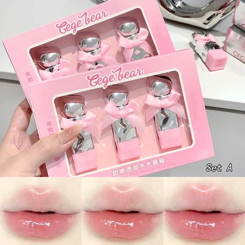 Gege Bear Mirror  Lip Gloss Set